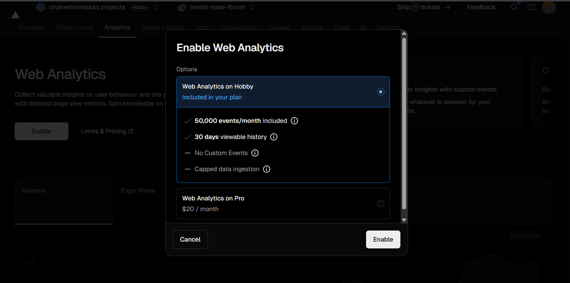 Activer Vercel Analytics