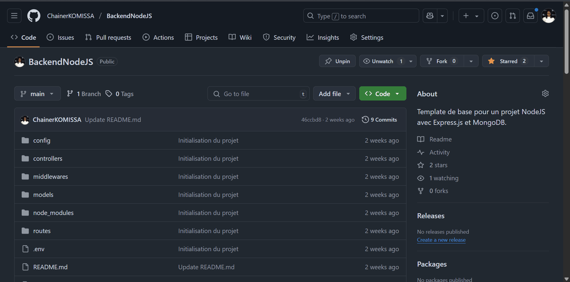 Capture du dépôt GitHub