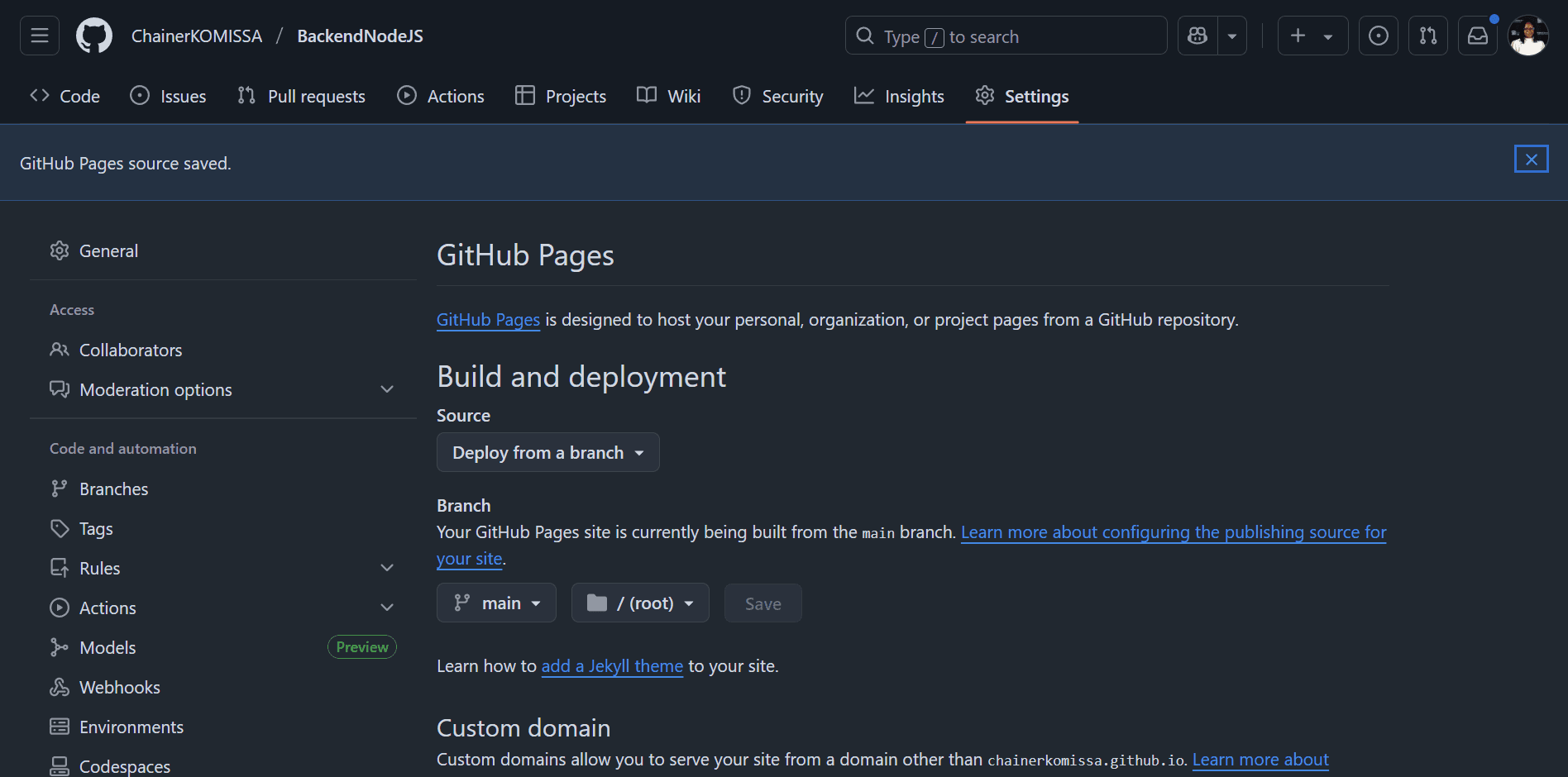 Capture du dépôt GitHub